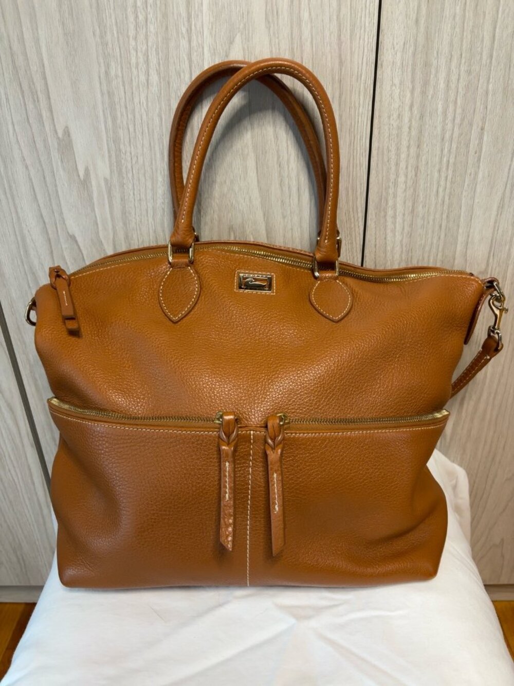 Dooney & Bourke Pebble Leather Large Satchel Tote Crossbody – British Tan/Cognac